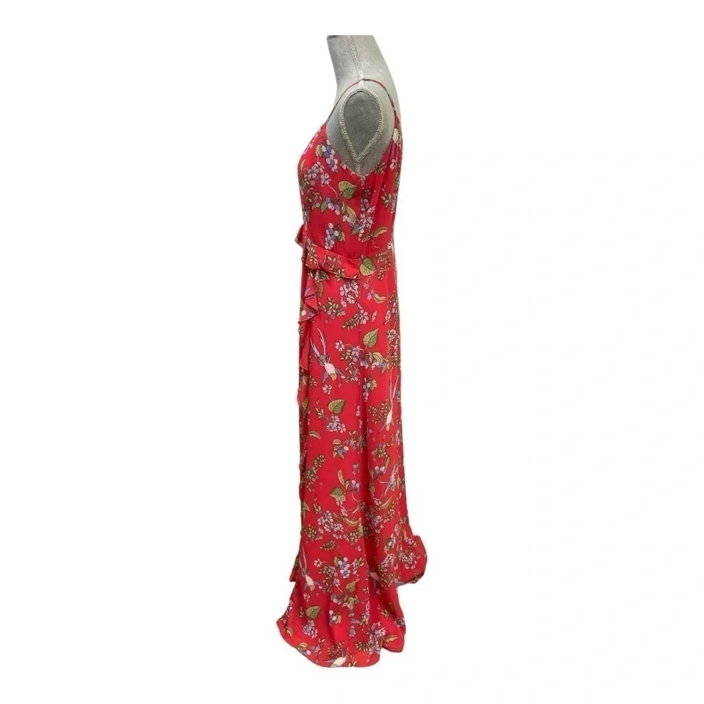 Nanette Leopore red floral Hummingbird long /Maxi flowy summer dress sz: 10